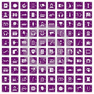 100 microphone icons set grunge purple