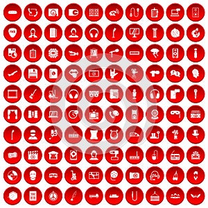 100 microphone icons set red