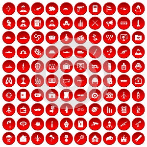 100 military icons set red