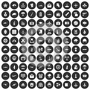 100 military journalist icons set black circle