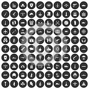 100 military resources icons set black circle