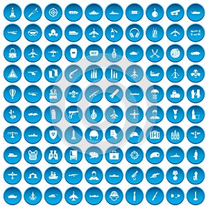 100 military resources icons set blue