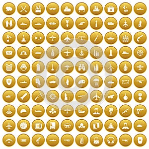 100 military resources icons set gold