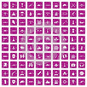 100 military resources icons set grunge pink