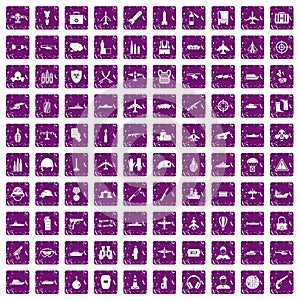 100 military resources icons set grunge purple