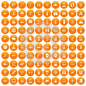 100 military resources icons set orange