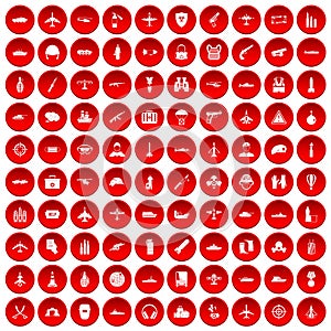 100 military resources icons set red