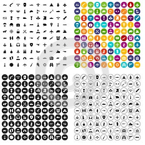 100 military resources icons set vector variant