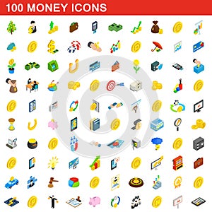 100 money icons set, isometric 3d style