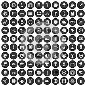 100 motorsport icons set black circle