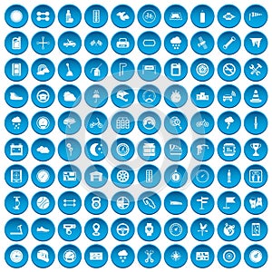 100 motorsport icons set blue