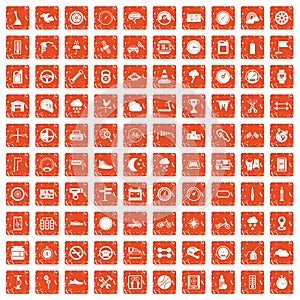 100 motorsport icons set grunge orange