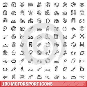 100 motorsport icons set, outline style
