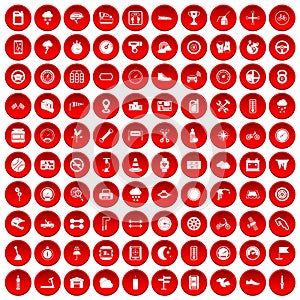 100 motorsport icons set red