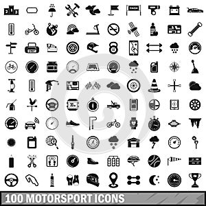 100 motorsport icons set, simple style