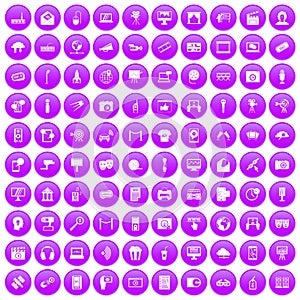 100 multimedia icons set purple