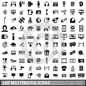 100 multimedia icons set in simple style