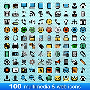 100 multimedia and web icons