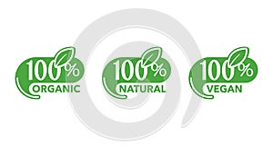 100 natural, 100 organic, 100 vegan icons set