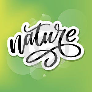 100 natural green lettering sticker with brushpen calligraphy. Eco friendly concept for stickers, banners, cards, advertisement.