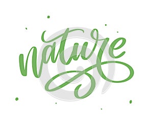 100 natural green lettering sticker with brushpen calligraphy. Eco friendly concept for stickers, banners, cards, advertisement.