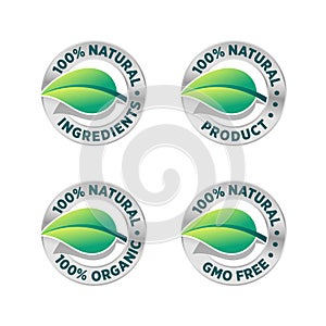 100% natural, organic, farm fresh, gmo free icon set