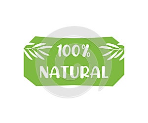 100 natural organic stamp food badge logo design. Natural ingredients product icon, green organic bio. 100 percent only natural in