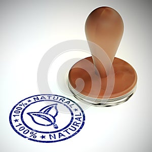 100% natural stamp means completely certified organic - 3d illustration