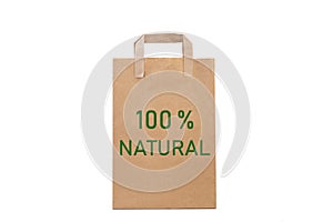 100% natural word write in a paper bag
