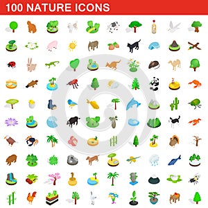 100 nature icons set, isometric 3d style