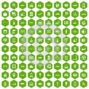 100 navigation icons hexagon green