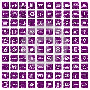 100 navigation icons set grunge purple