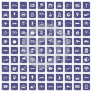100 navigation icons set grunge sapphire