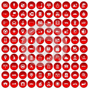 100 navigation icons set red