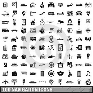 100 navigation icons set, simple style