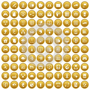 100 network icons set gold