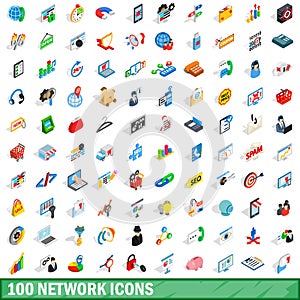 100 network icons set, isometric 3d style