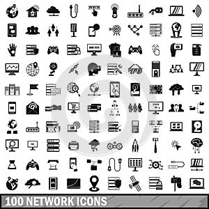 100 network icons set, simple style