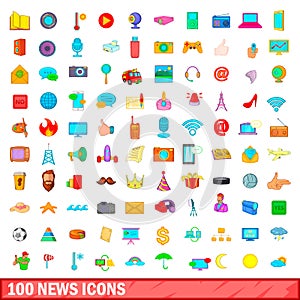 100 news icons set, cartoon style