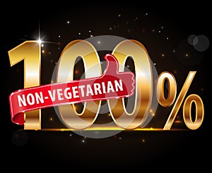 100% non-vegetarian food silver label with red thumbs up typography