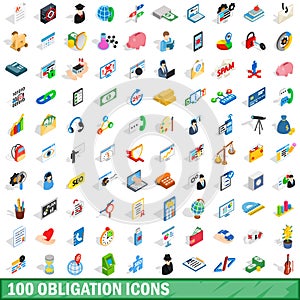 100 obligation icons set, isometric 3d style