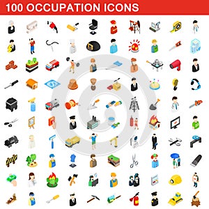 100 occupation icons set, isometric 3d style