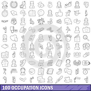 100 occupation icons set, outline style