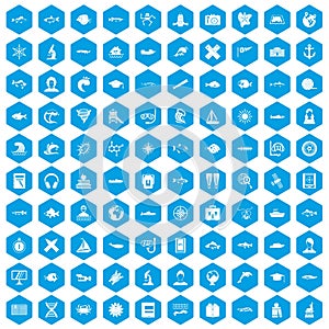 100 oceanologist icons set blue