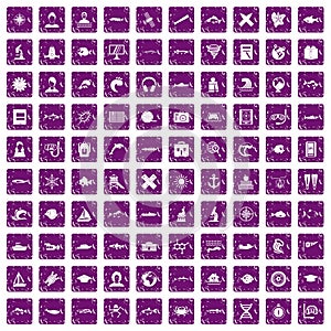 100 oceanologist icons set grunge purple