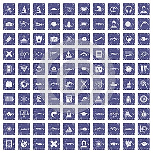 100 oceanologist icons set grunge sapphire