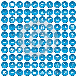 100 oceanology icons set blue