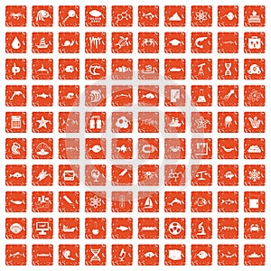 100 oceanology icons set grunge orange