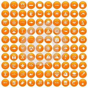 100 oceanology icons set orange