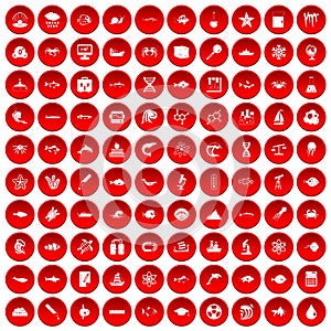 100 oceanology icons set red